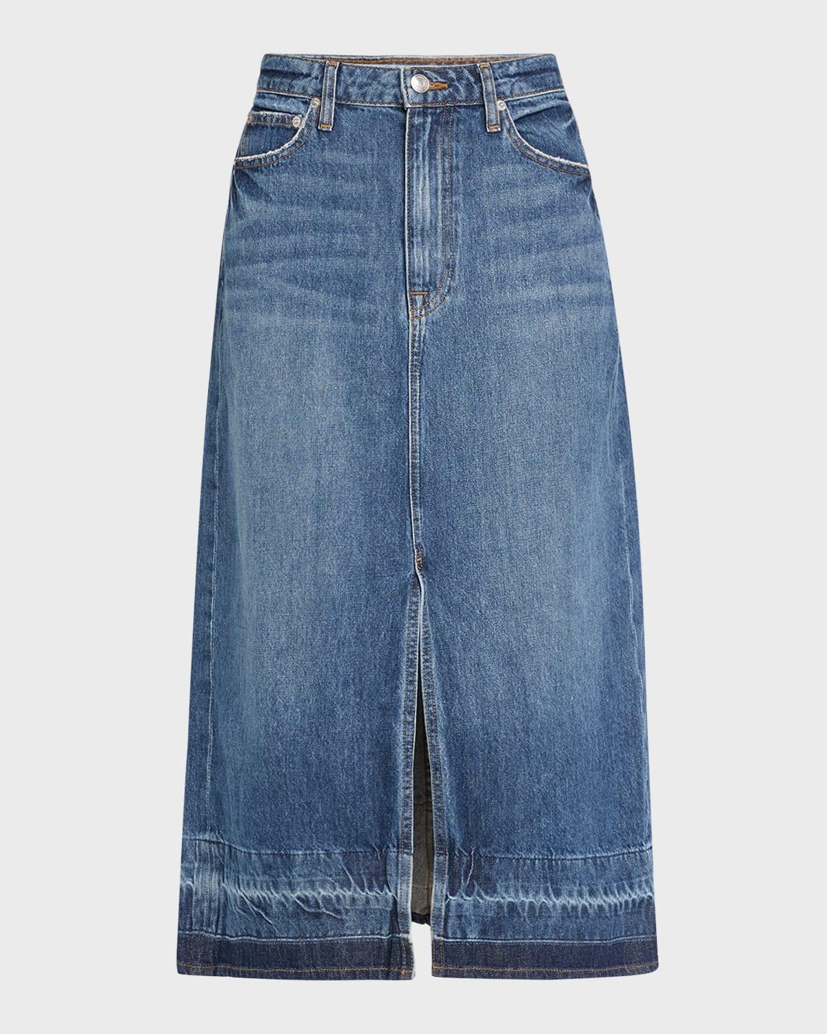 della release-hem denim midi skirt