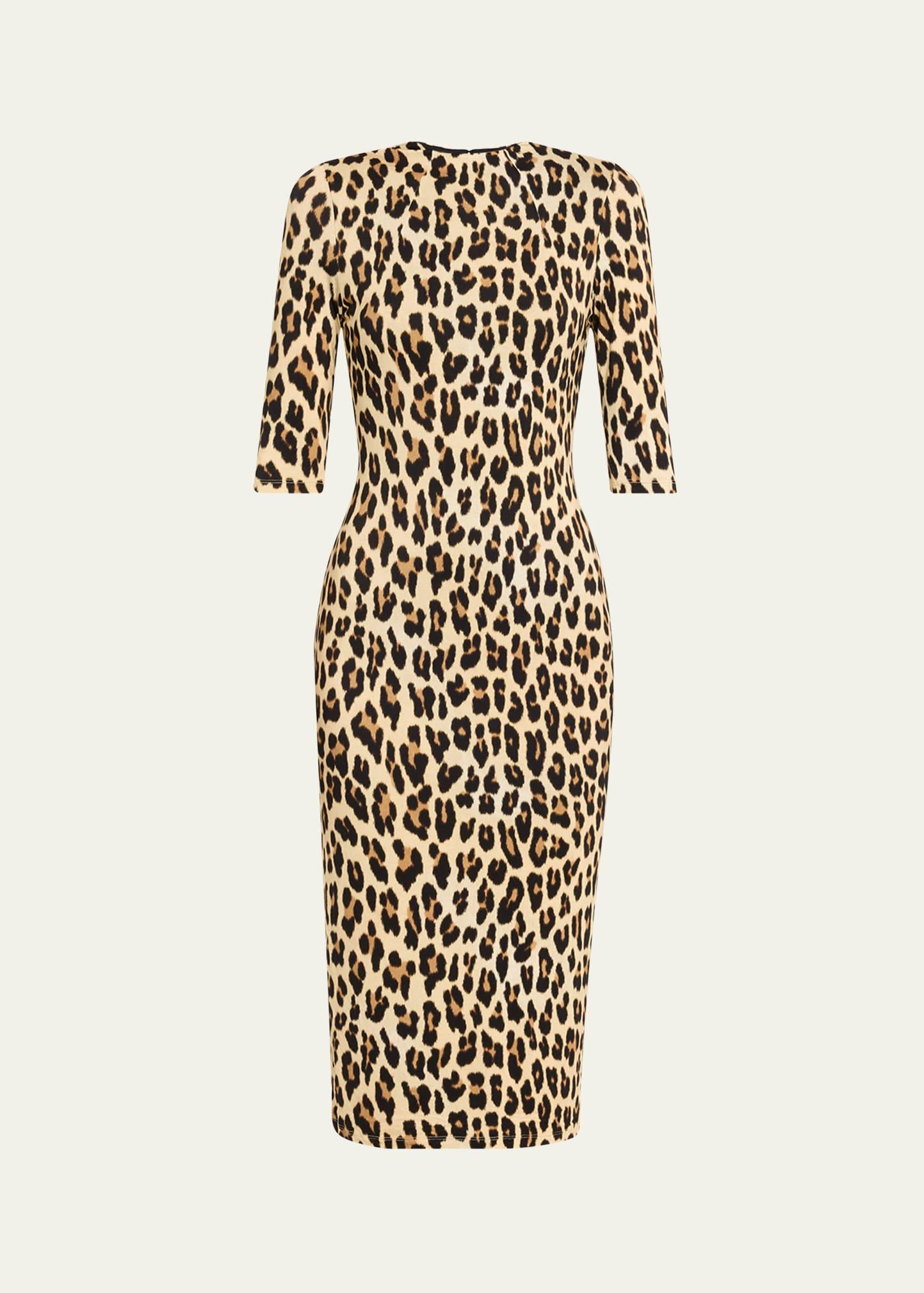 delora fitted leopard mock-neck dress