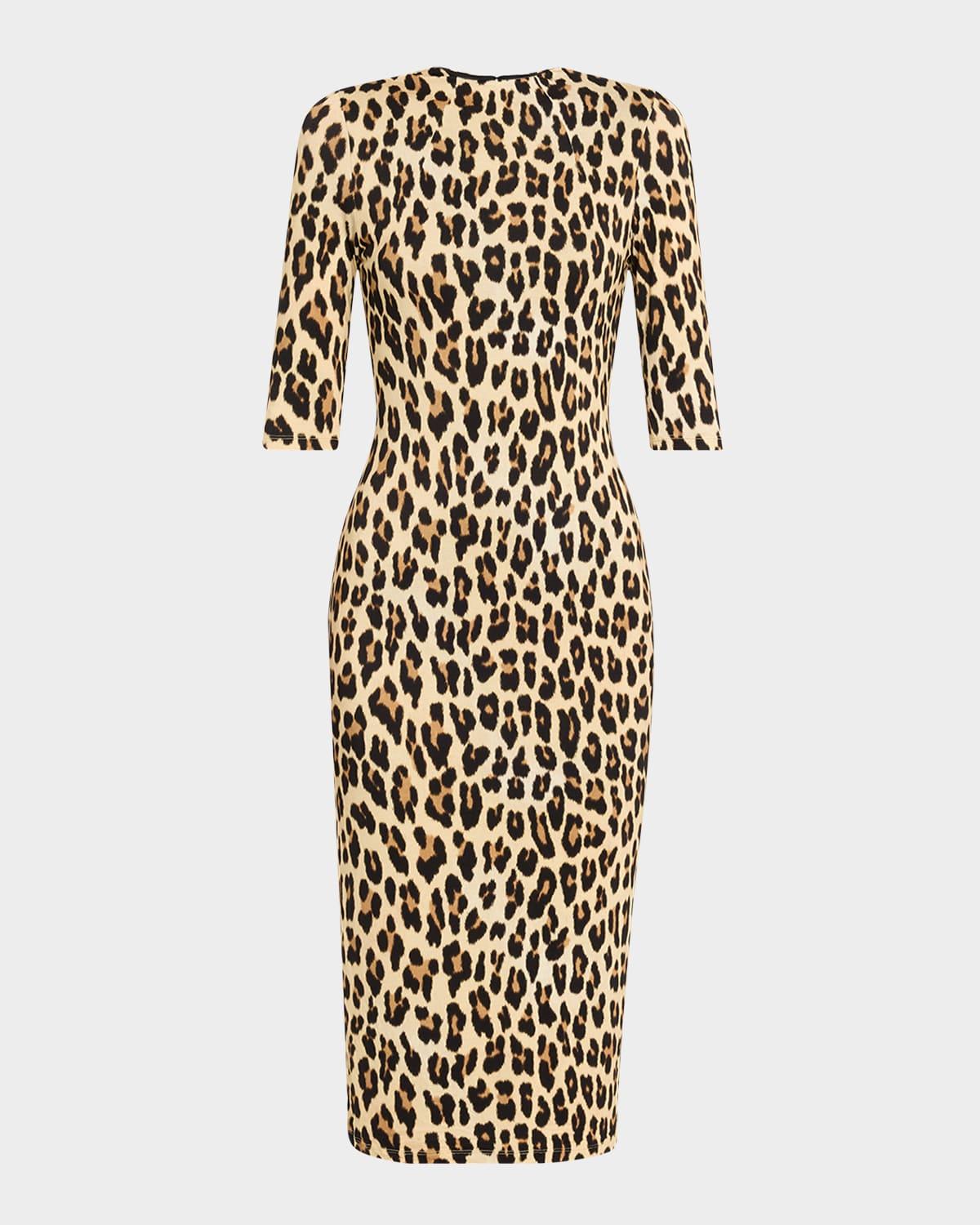 delora fitted leopard mock-neck dress