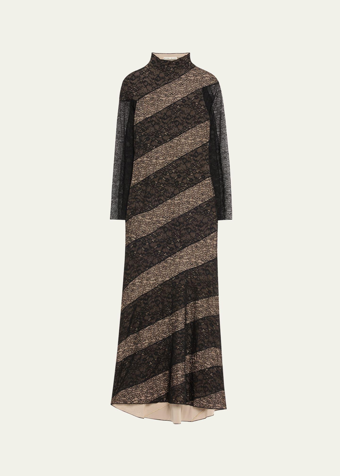 delora lace paneled mock-neck midi dress