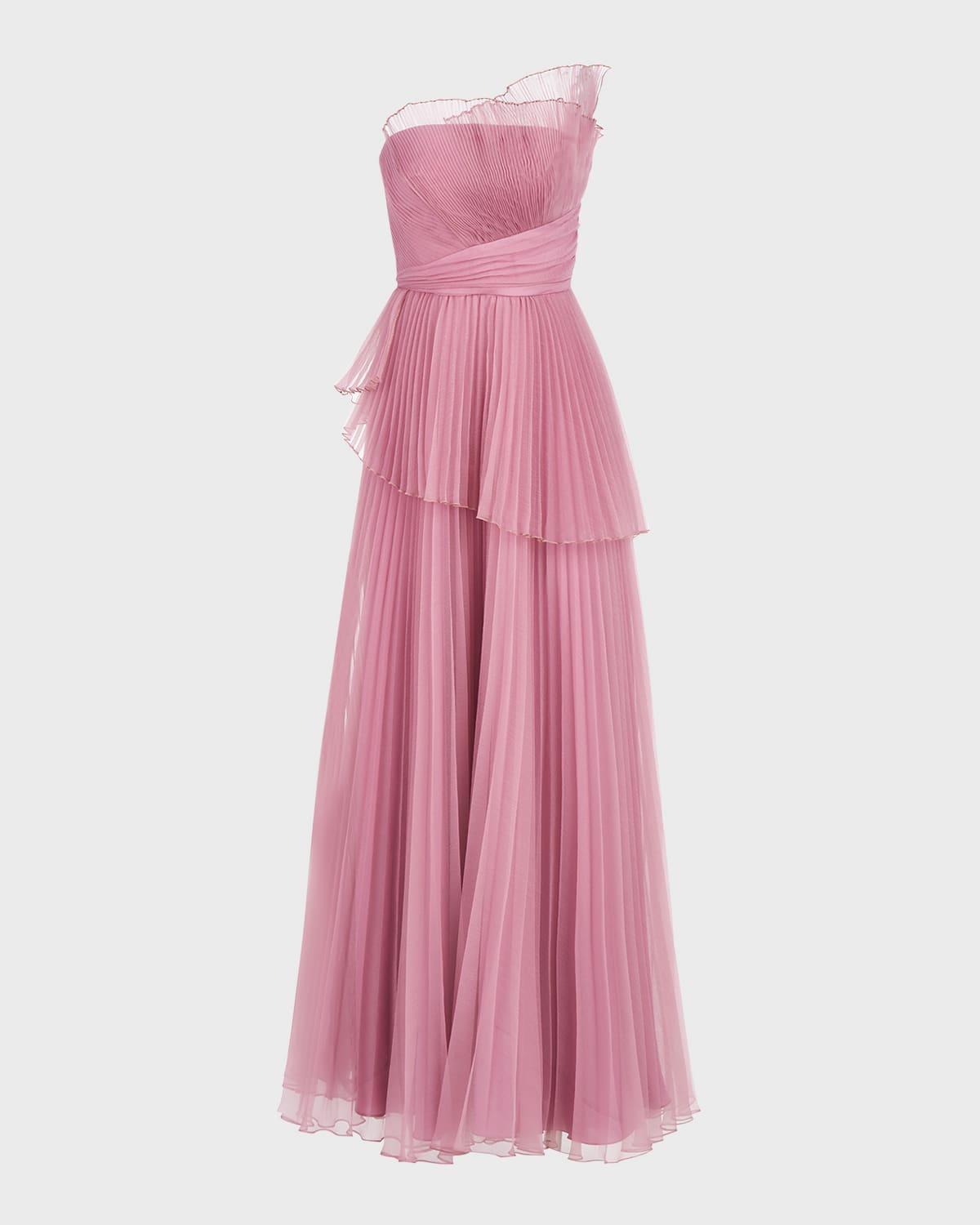 delphine pleated organza a-line gown
