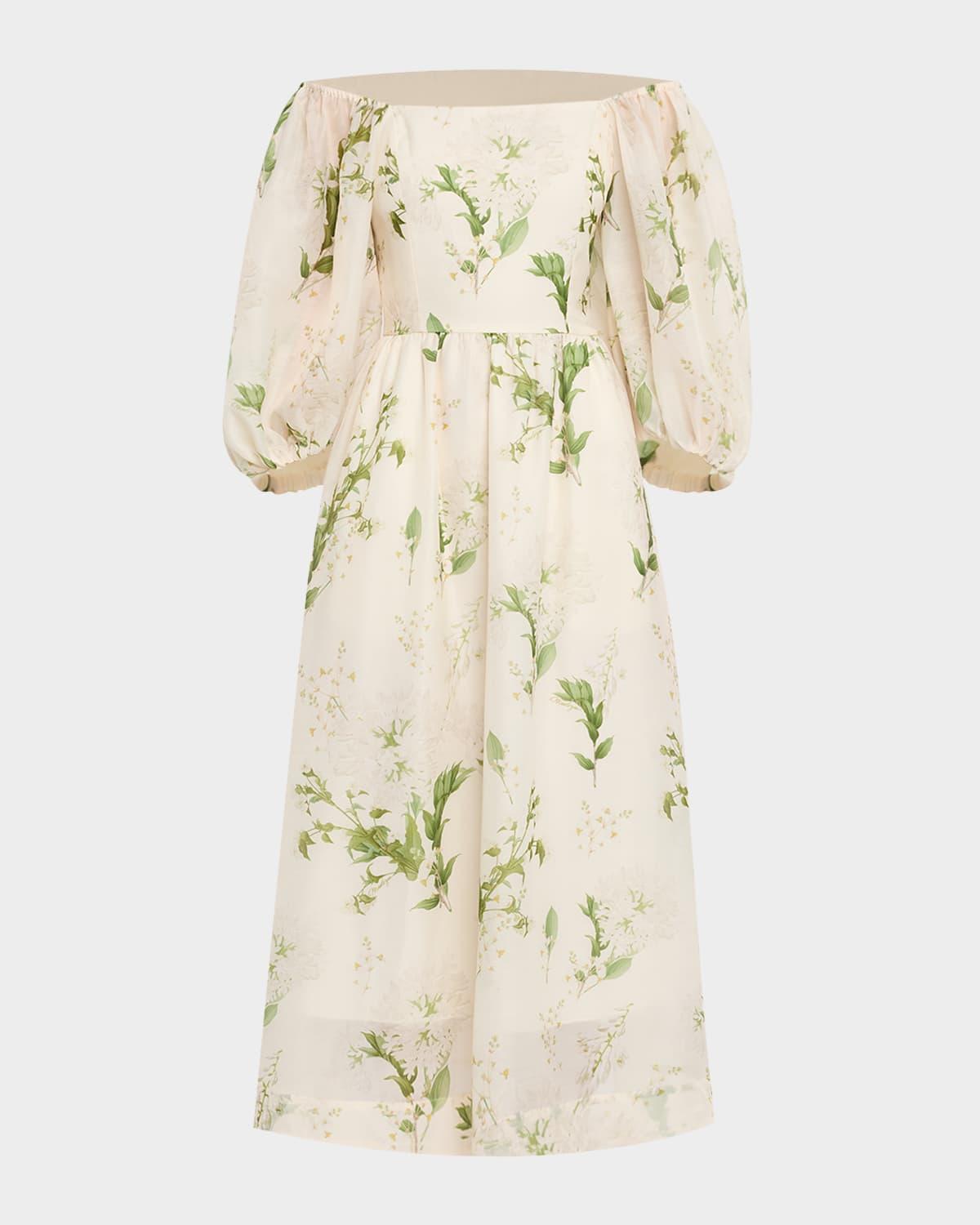 delphine smocked floral-print midi dress