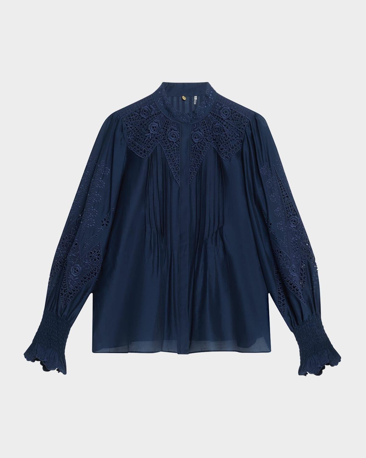 delta embroidered cotton-silk blouse