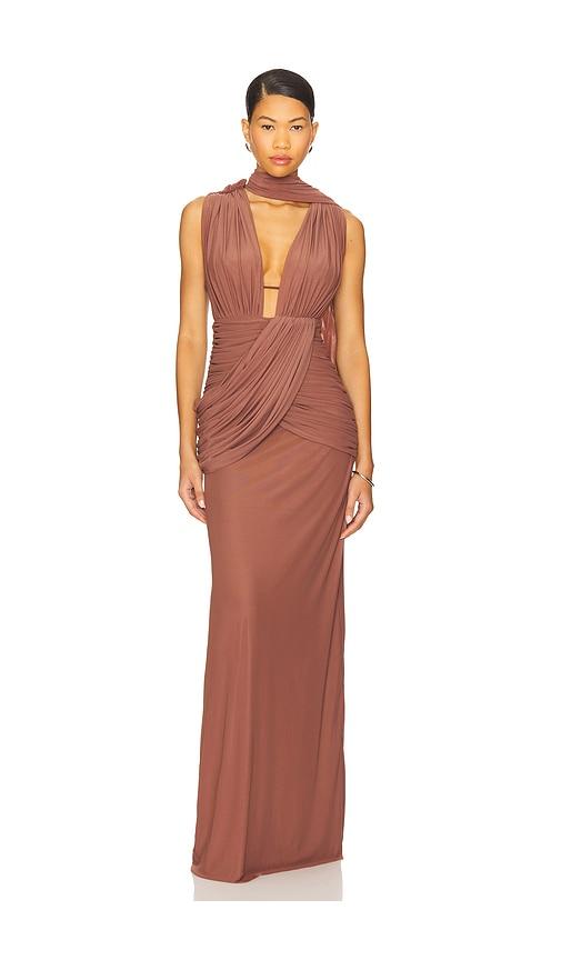 deme by gabriella aurelia dress in brown.