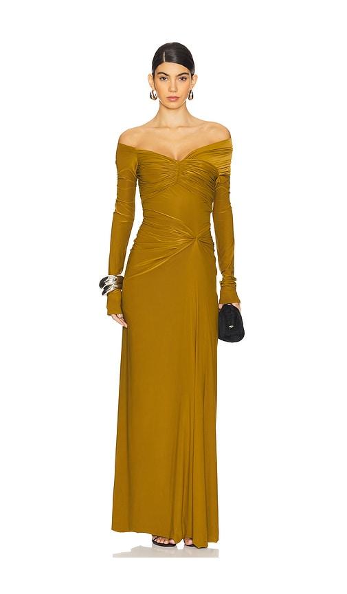 deme by gabriella connie gown in olive.