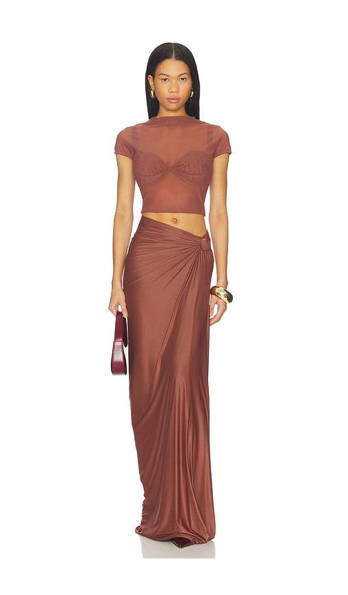 deme by gabriella dove dress in brown.