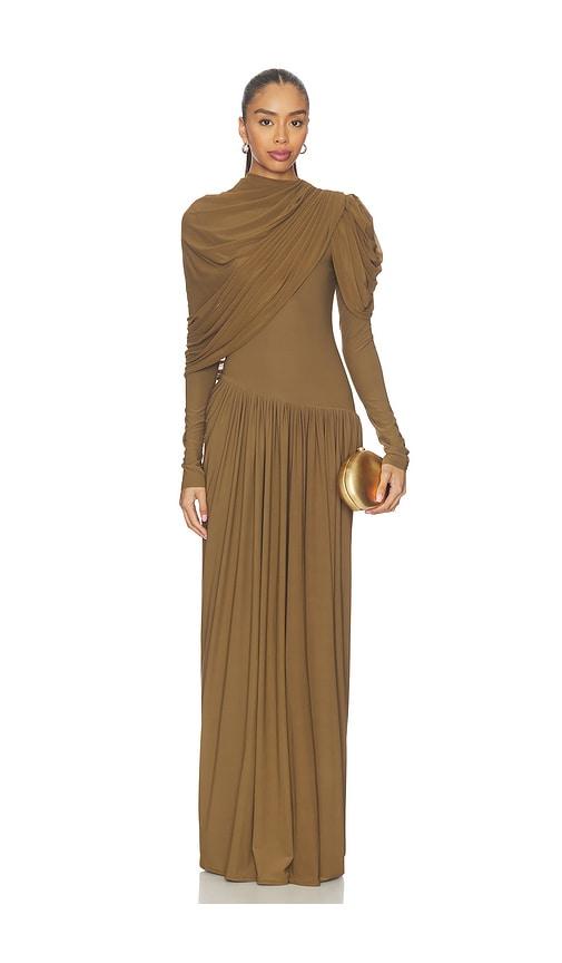 deme by gabriella dress in brown.