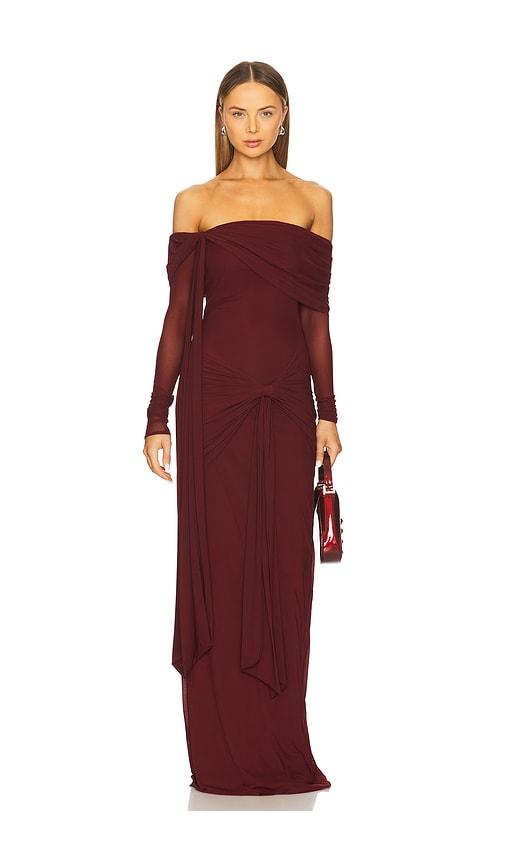 deme by gabriella heloise dress in burgundy.