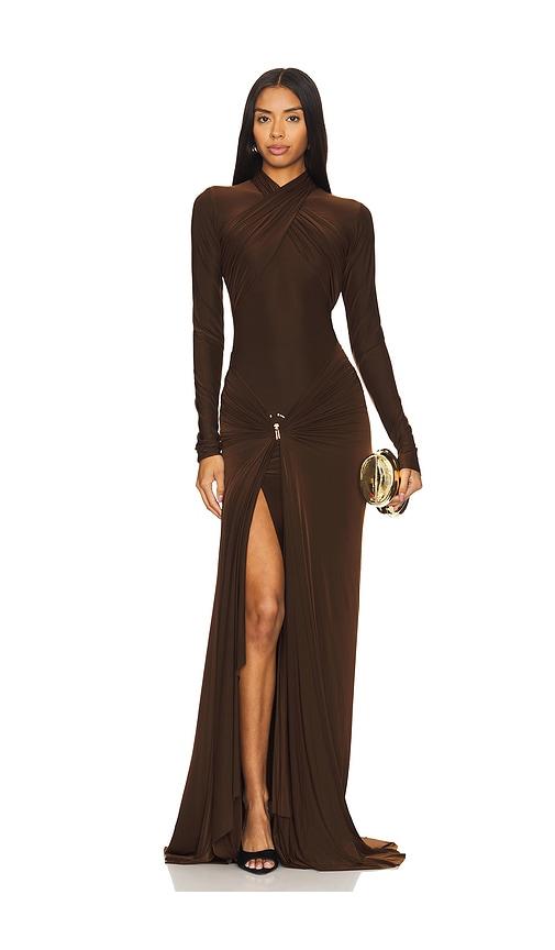 deme by gabriella june gown in brown.