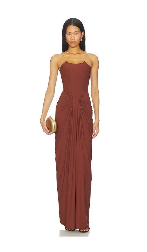 deme by gabriella pearl dress in cognac.