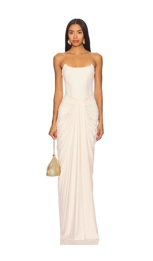deme by gabriella pearl gown in cream.