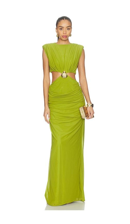 deme by gabriella the lyra dress in green.