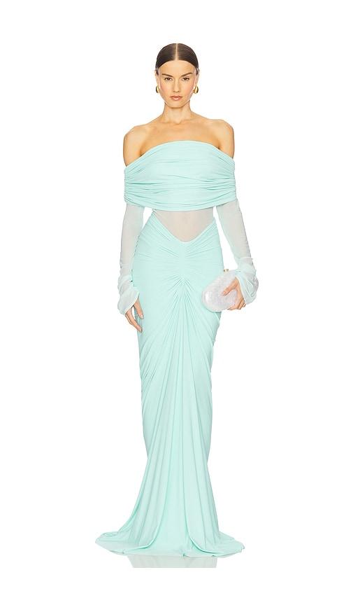 deme by gabriella x revolve jolene gown in green.