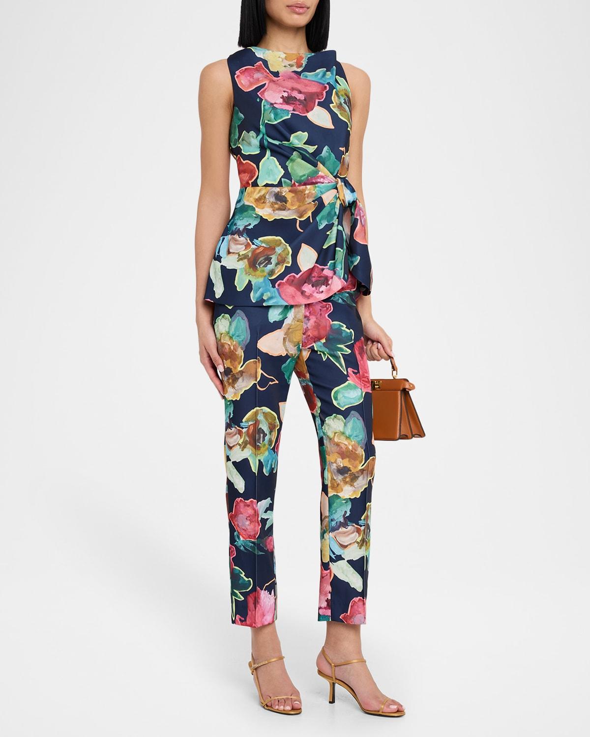 demi printed crepe straight-leg ankle pants