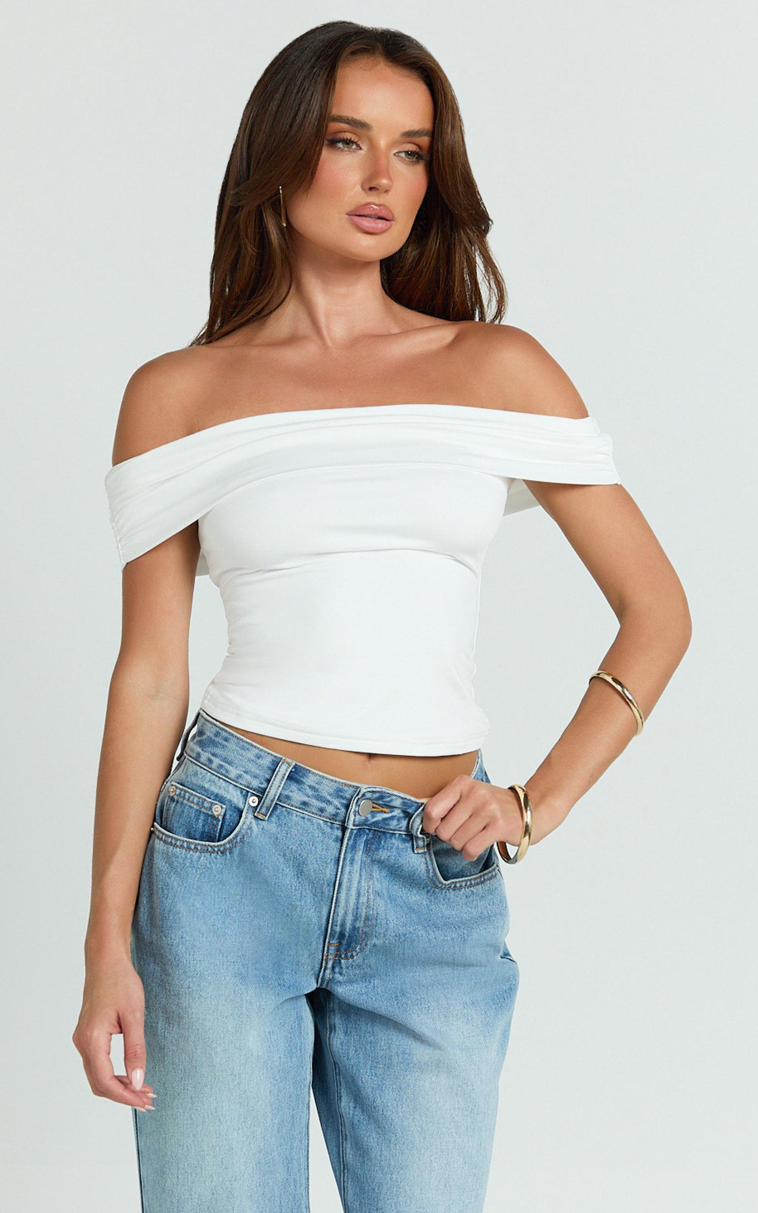 demi top - off shoulder short sleeve top in white