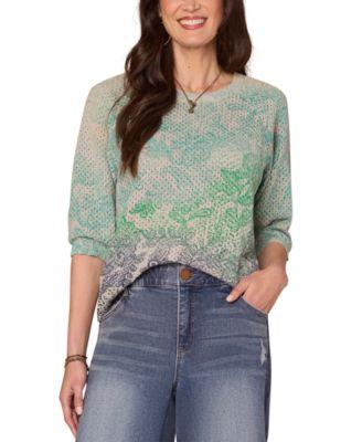 democracy womens printed round neck dolman sleeve sweater ps xl