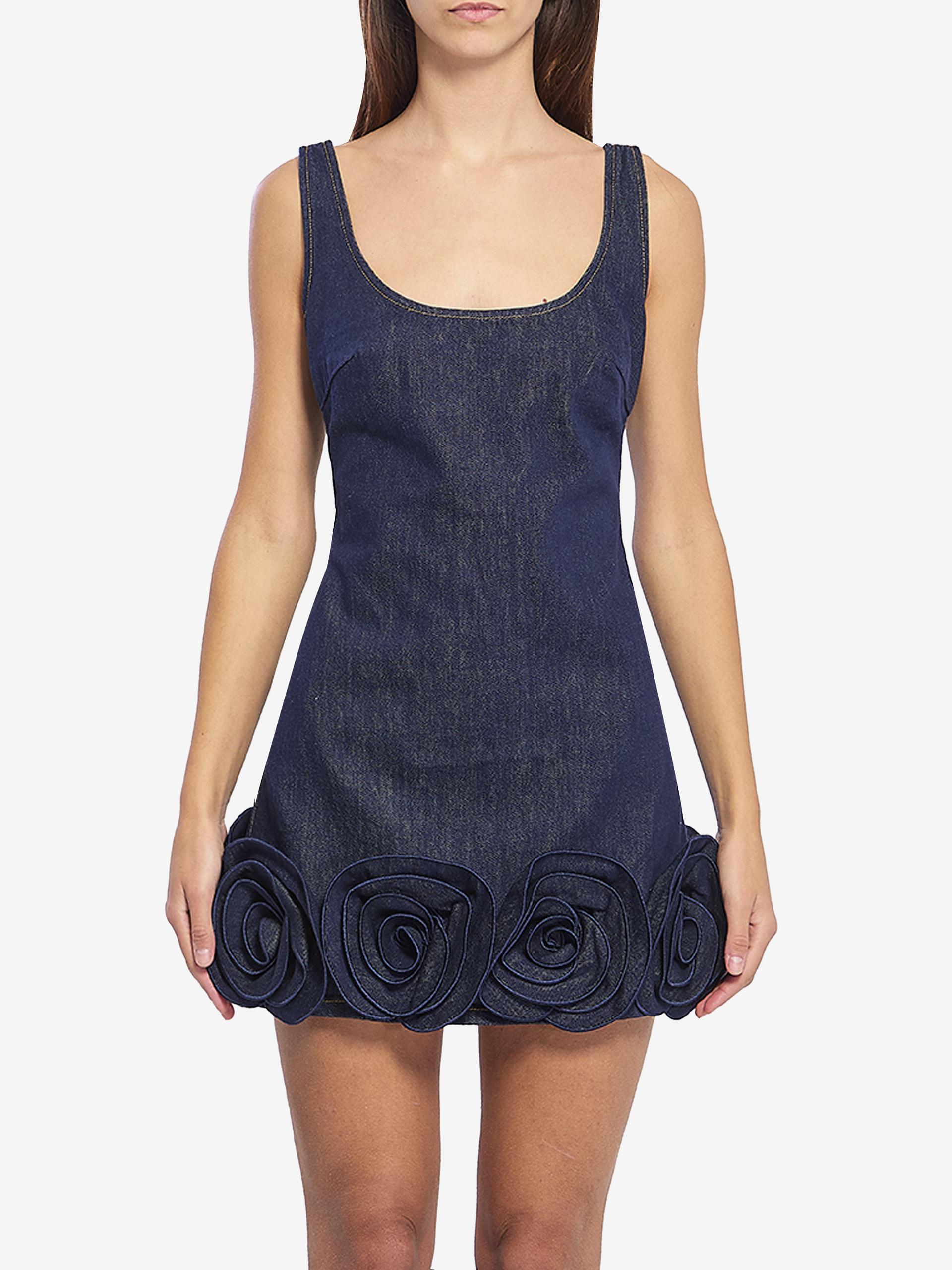 denim 3d flower mni dress