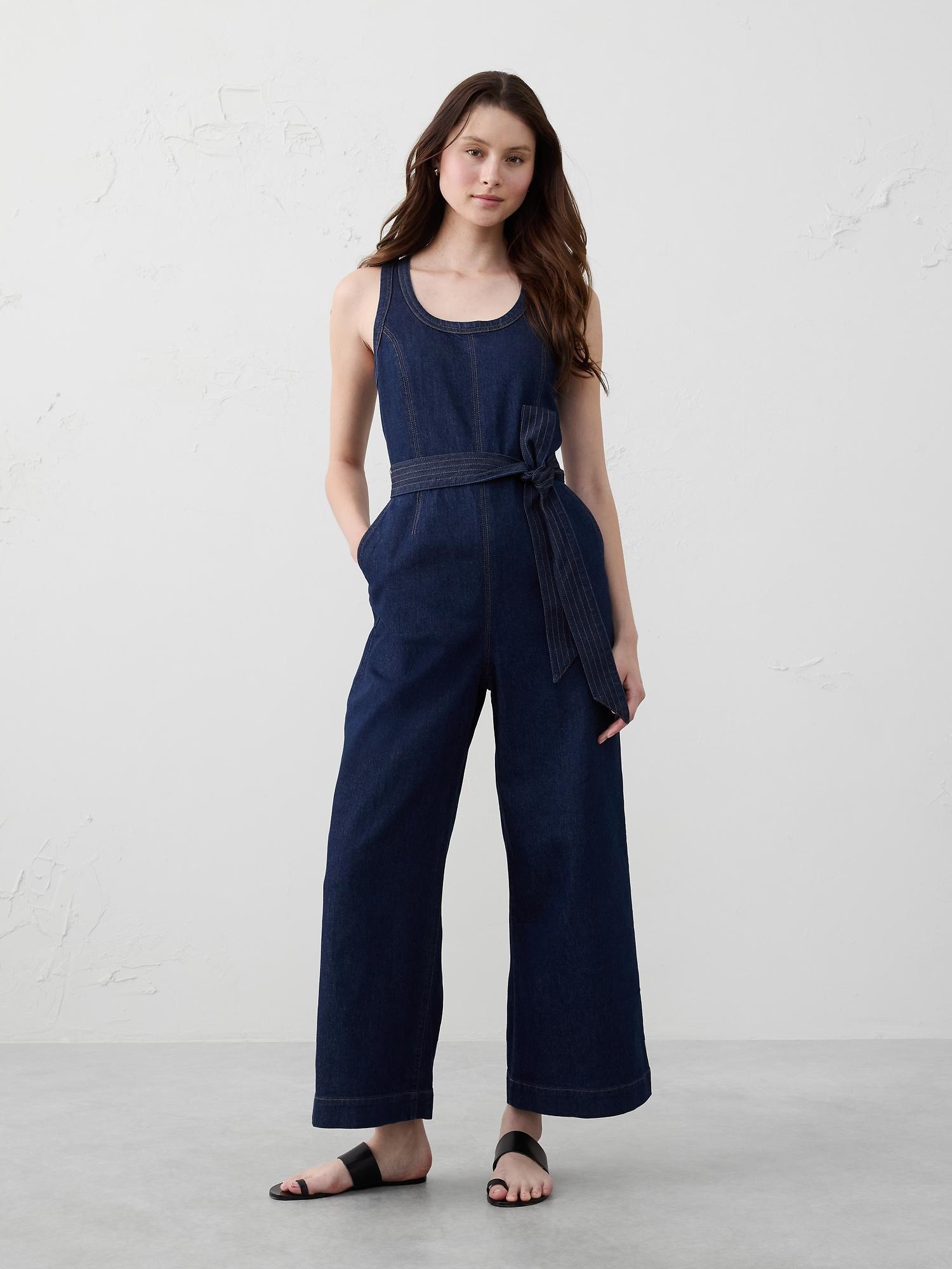 denim belted jumpsuit