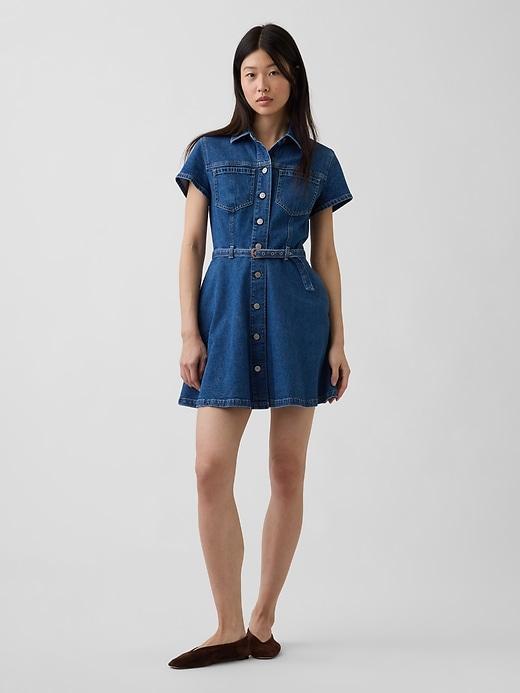 denim belted mini shirtdress