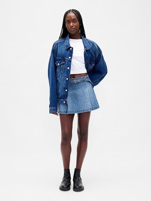 denim belted mini skirt