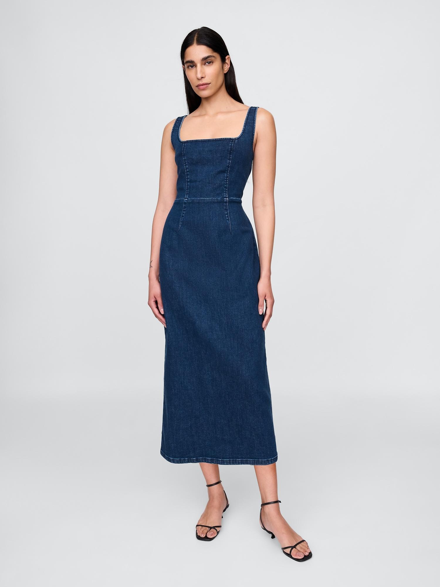 denim bodycon midi dress
