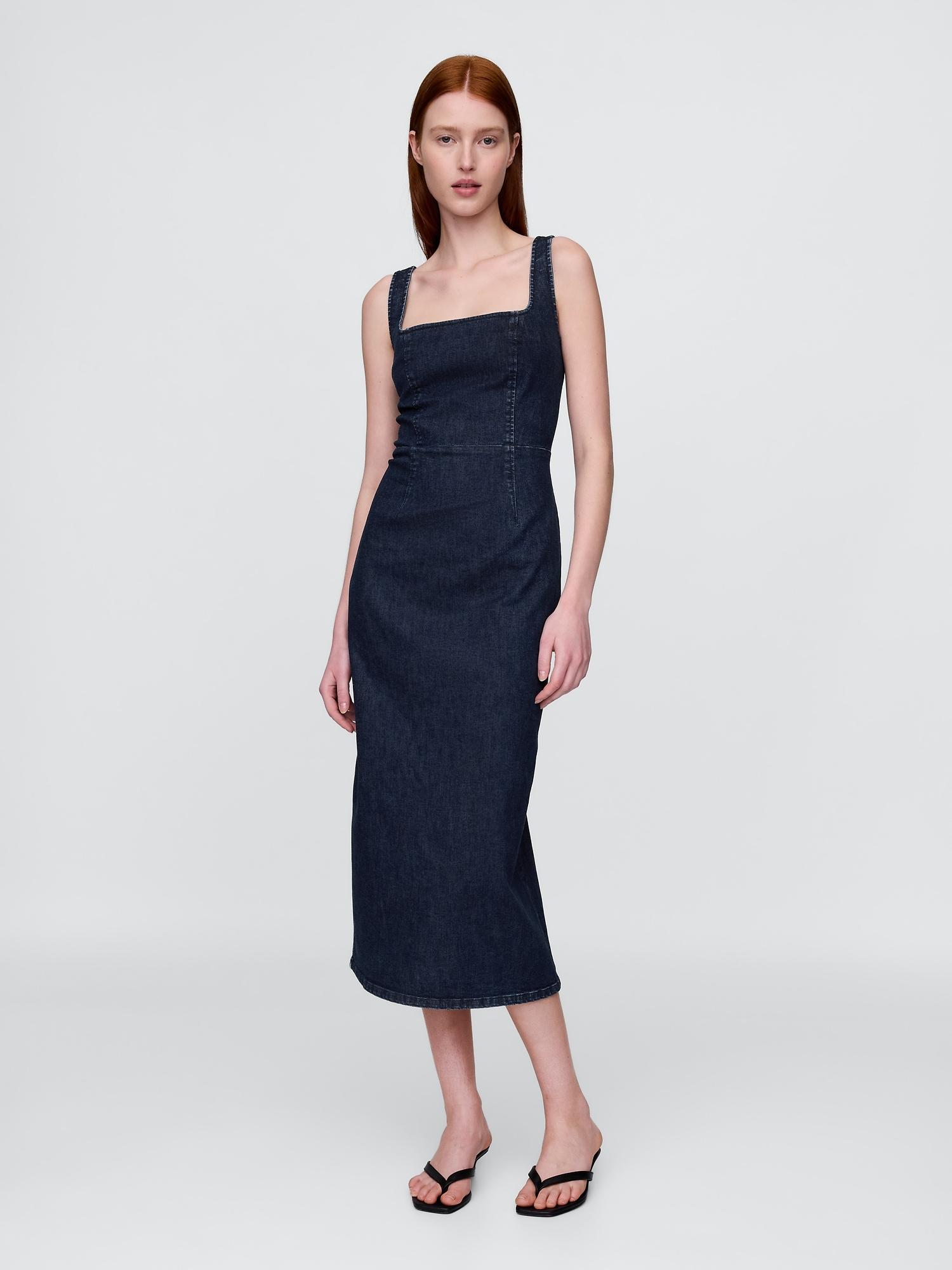 denim bodycon midi dress