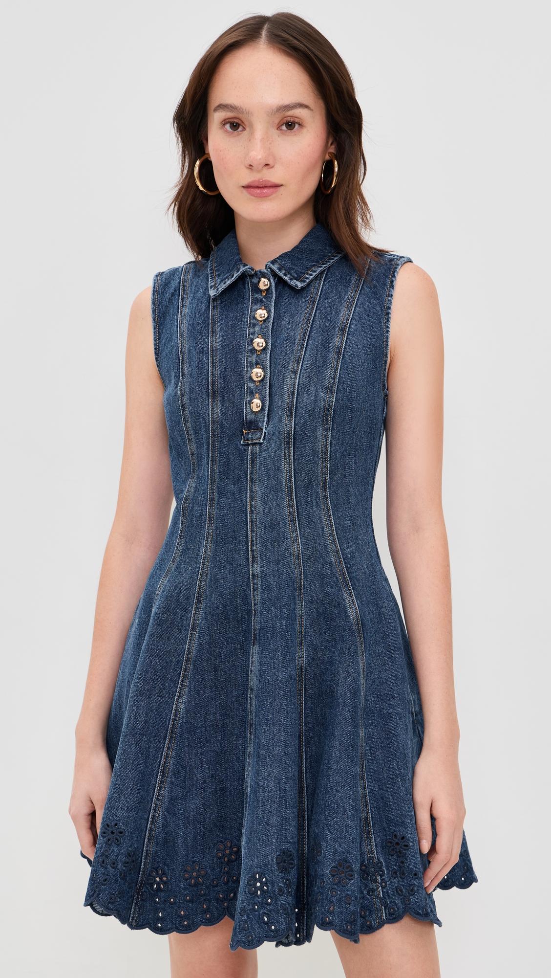 denim broderie mini dress