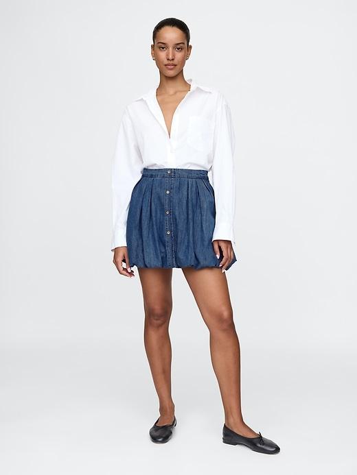 denim bubble mini skirt