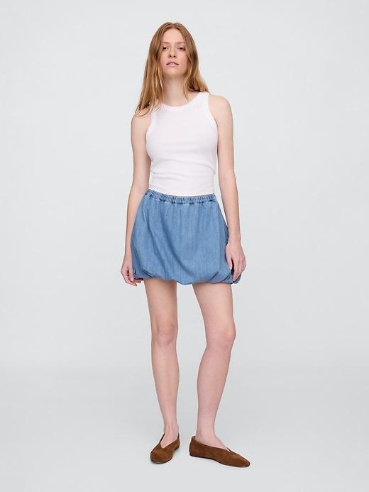 denim bubble mini skirt