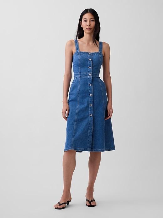 denim button-front midi dress
