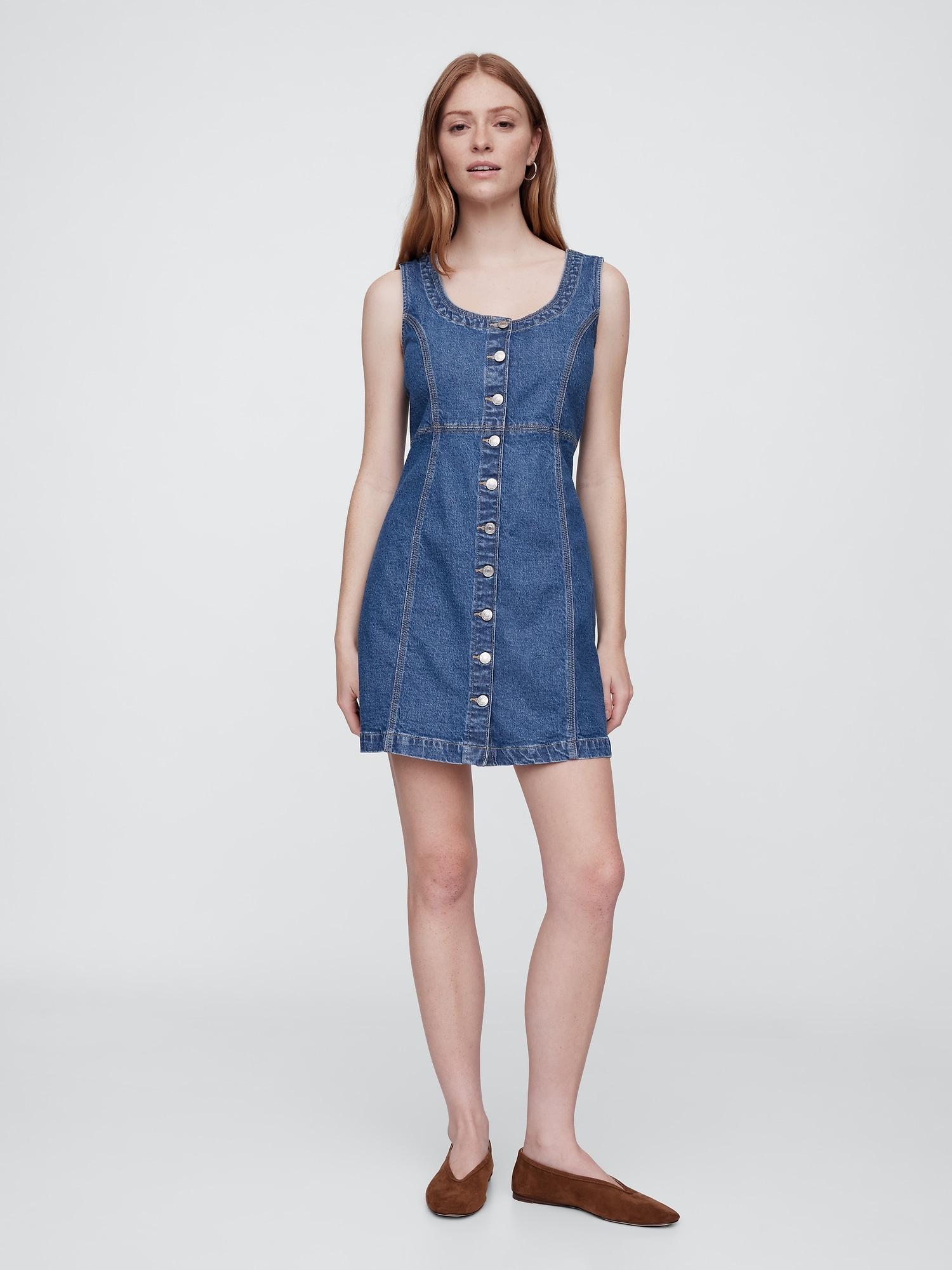 denim button-front mini dress