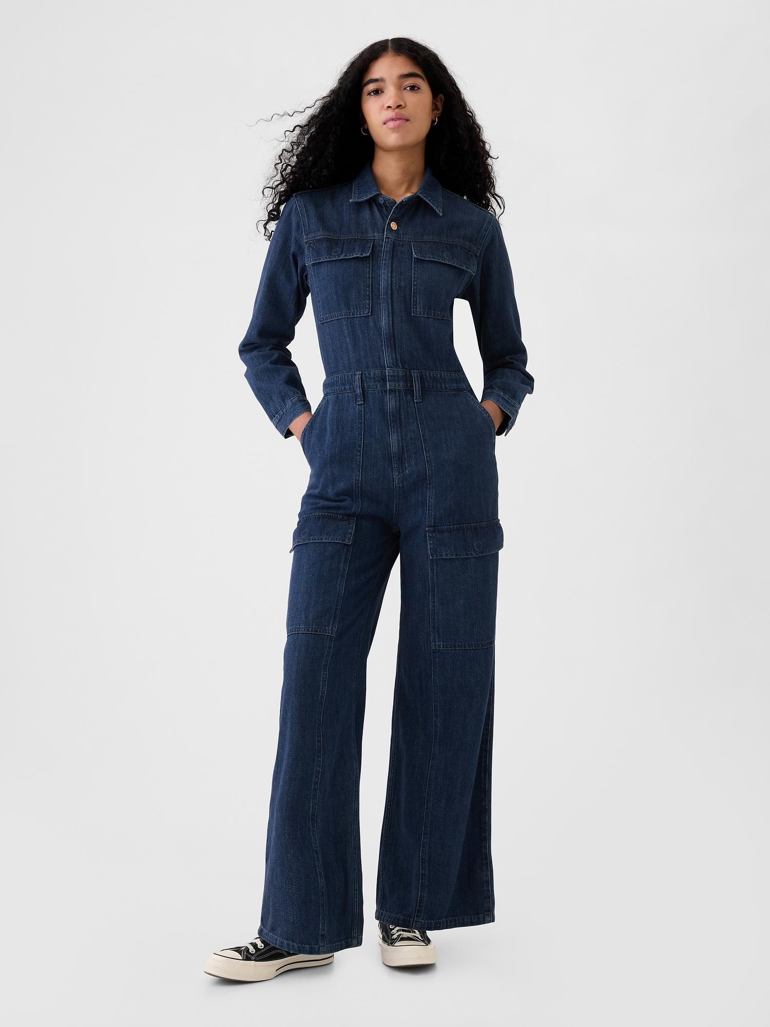 denim cargo jumpsuit