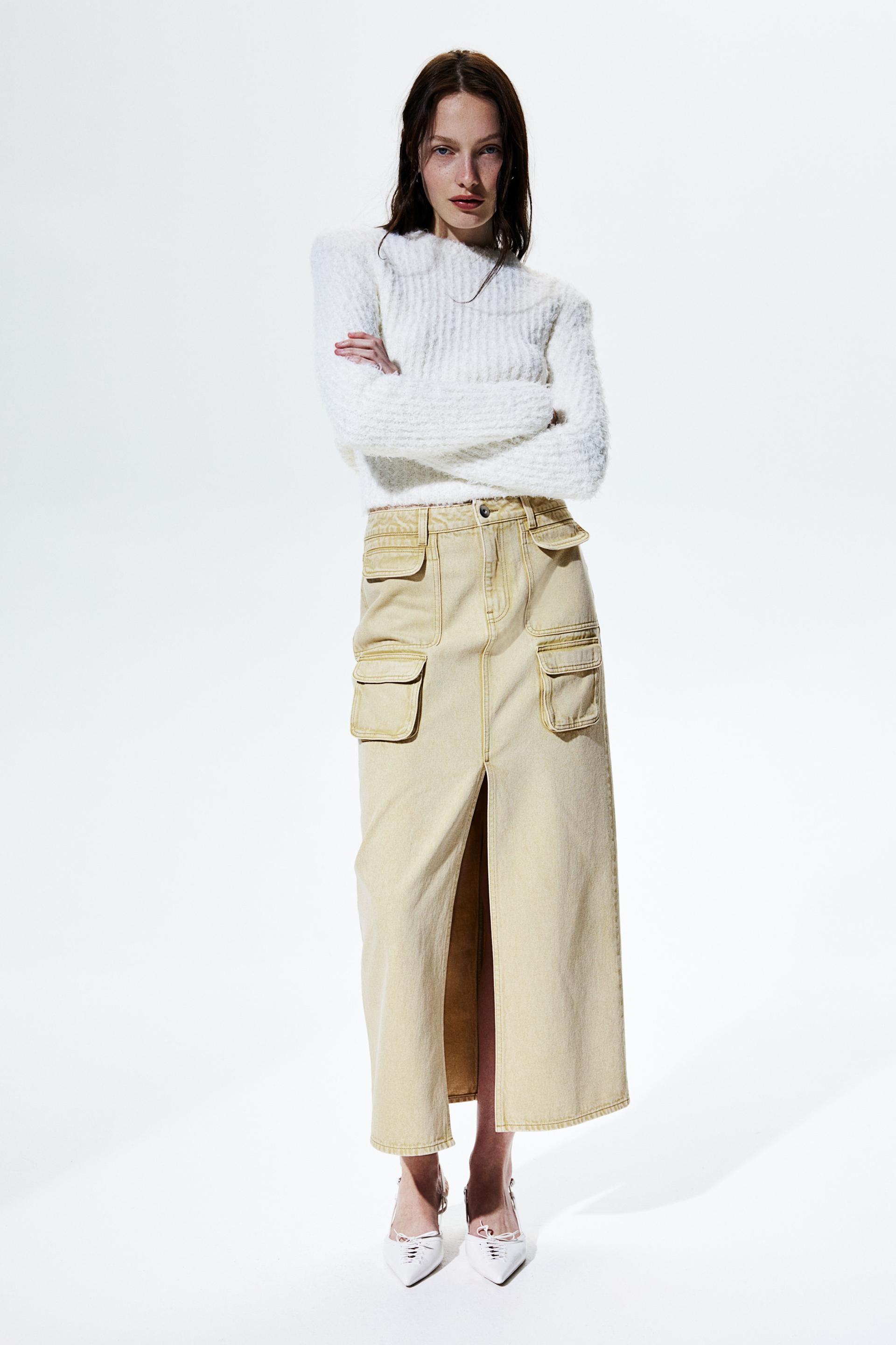denim cargo maxi skirt