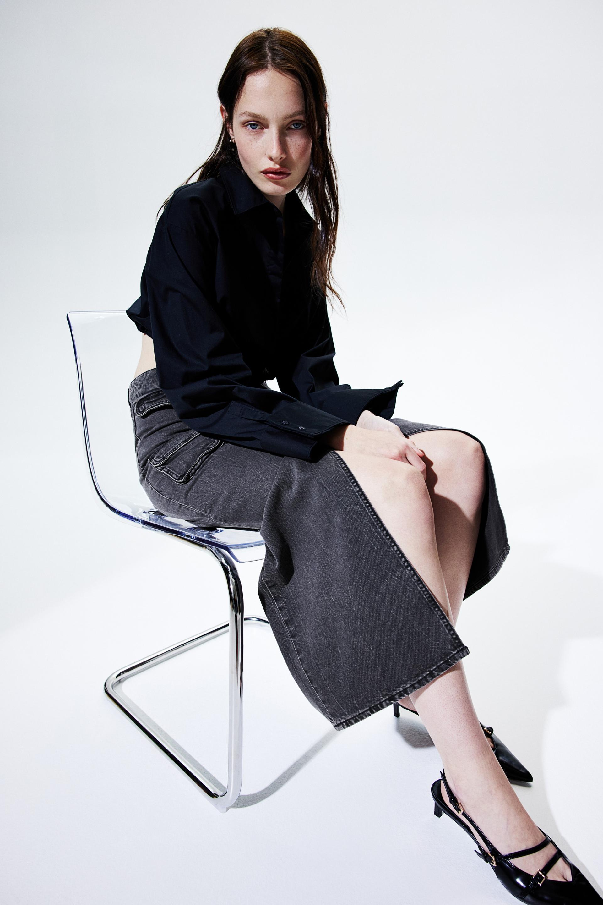 denim cargo maxi skirt
