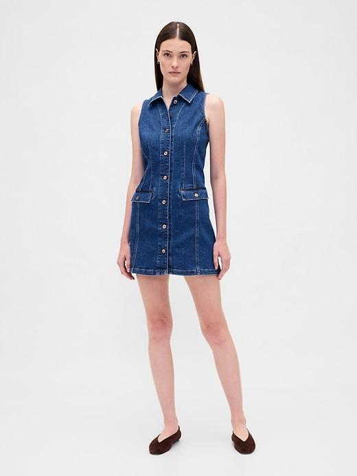 denim collared shift mini dress