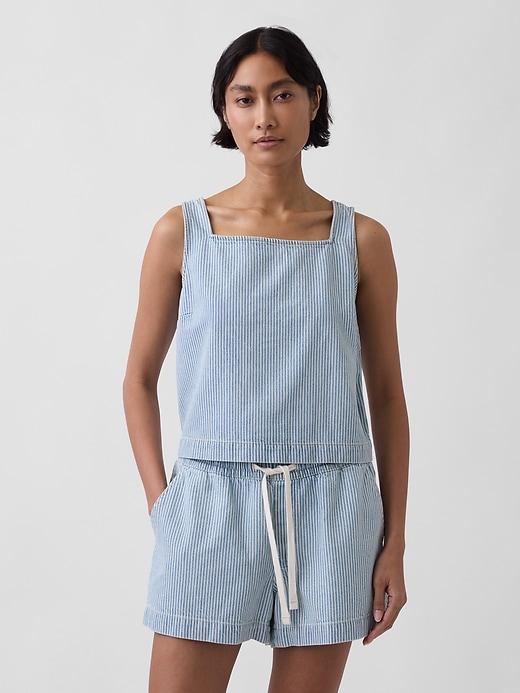 denim crop shell tank top