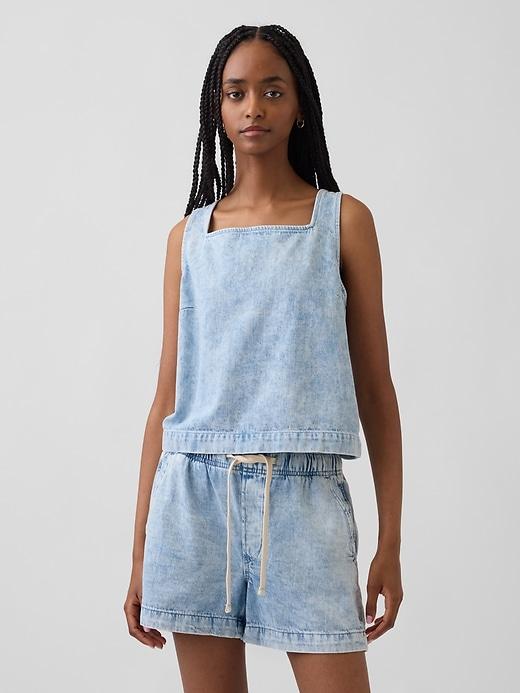 denim crop shell tank top