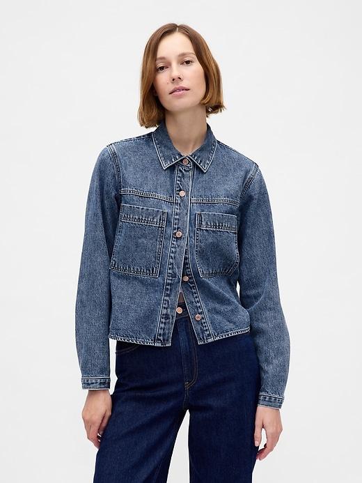 denim crop shirt jacket