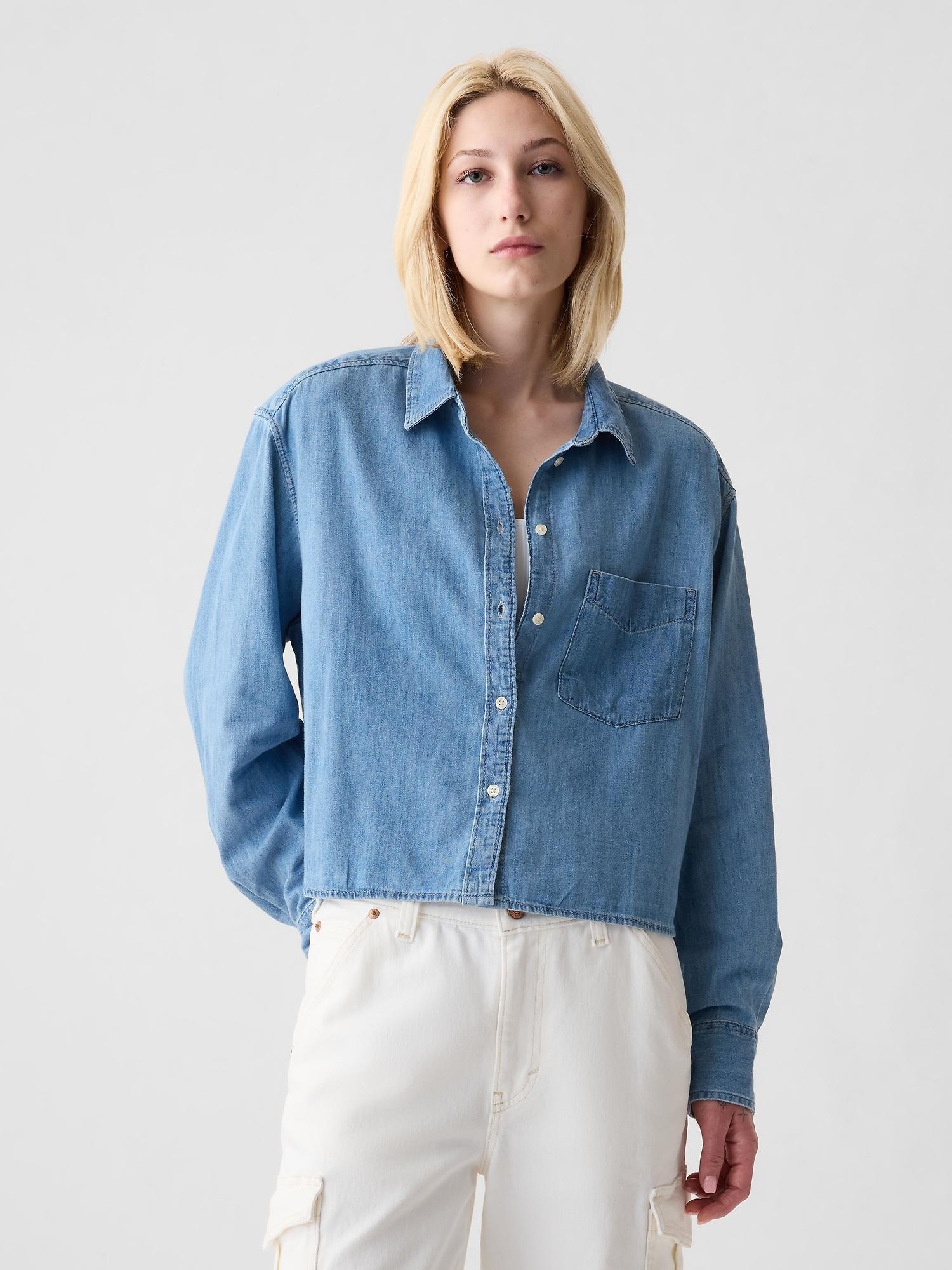 denim crop shirt