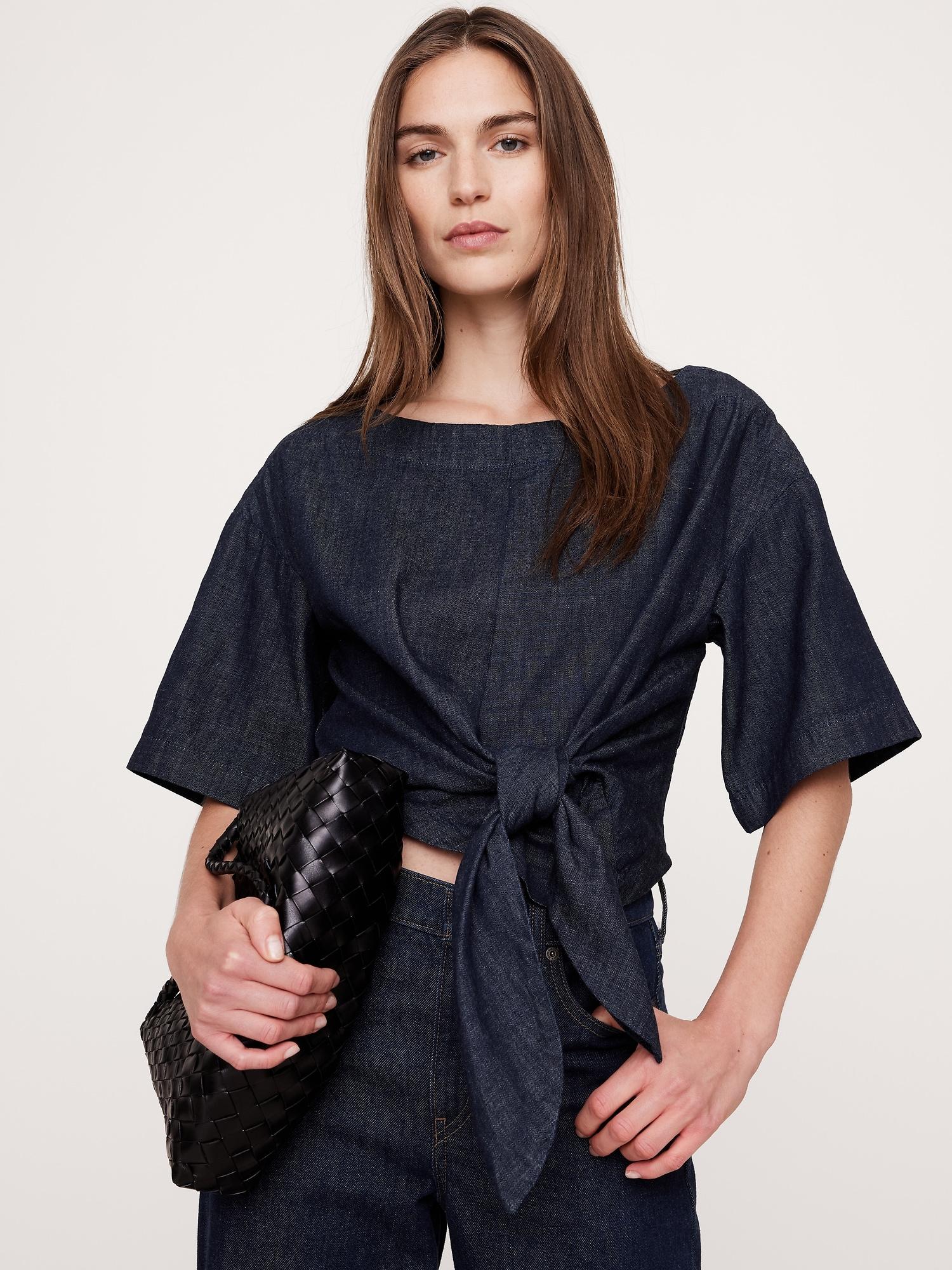 denim cropped tie t-shirt