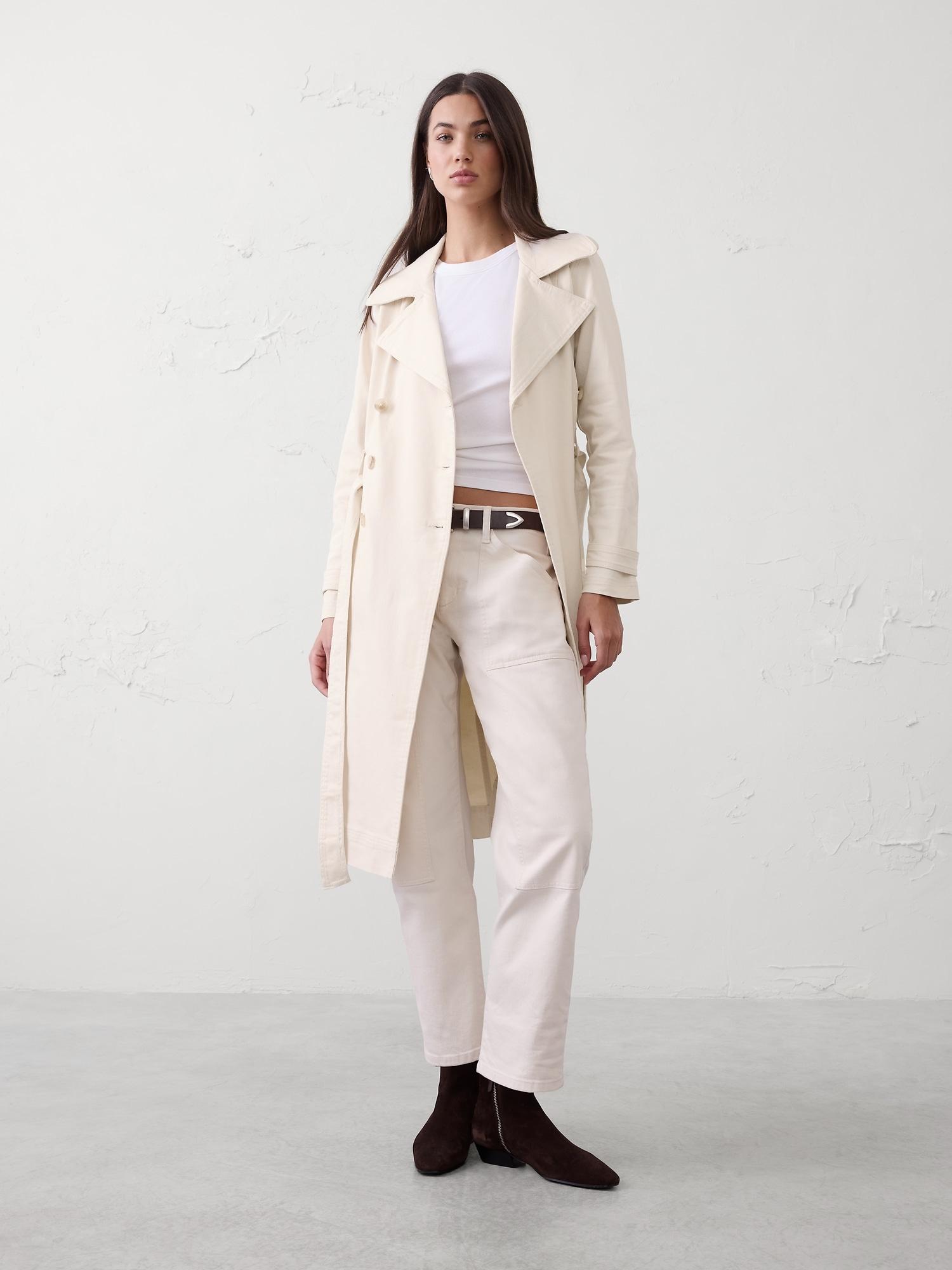 denim double breasted trench coat