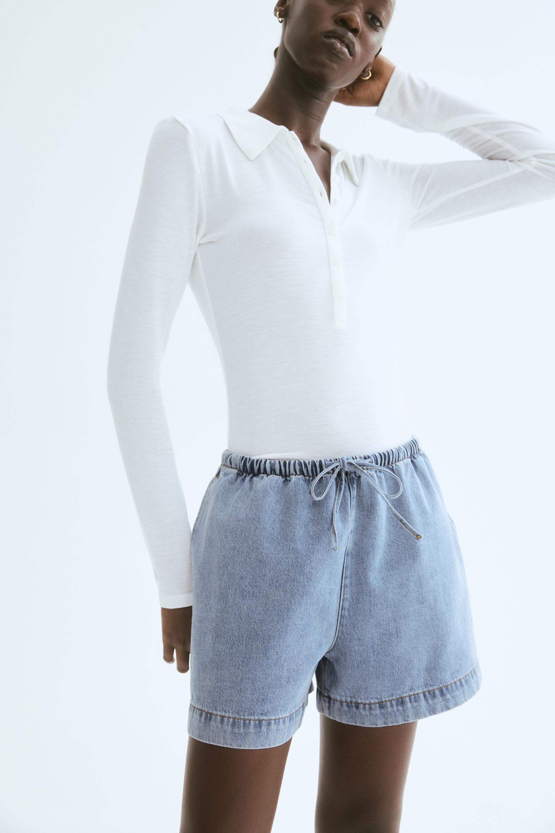 denim drawstring shorts