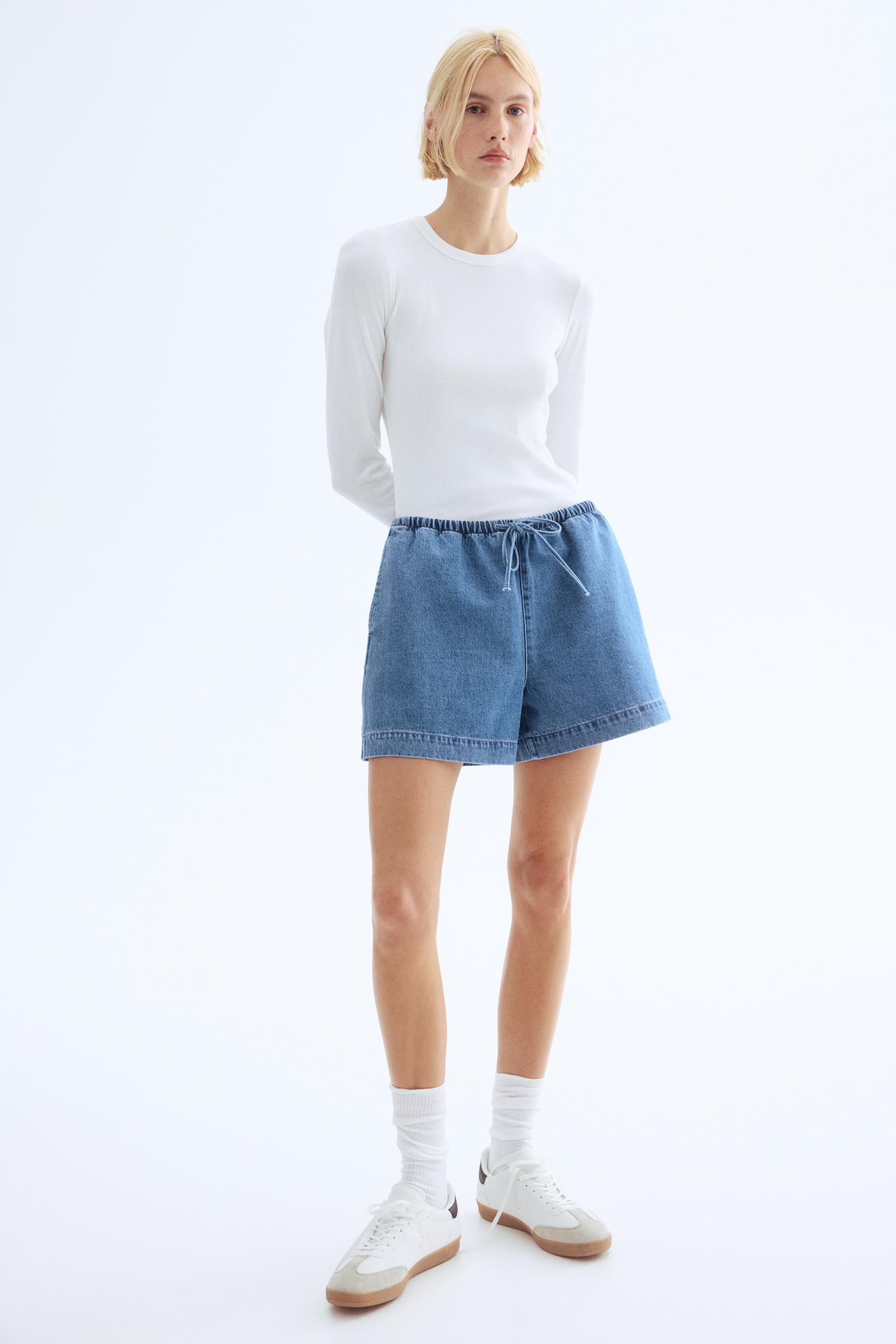 denim drawstring shorts