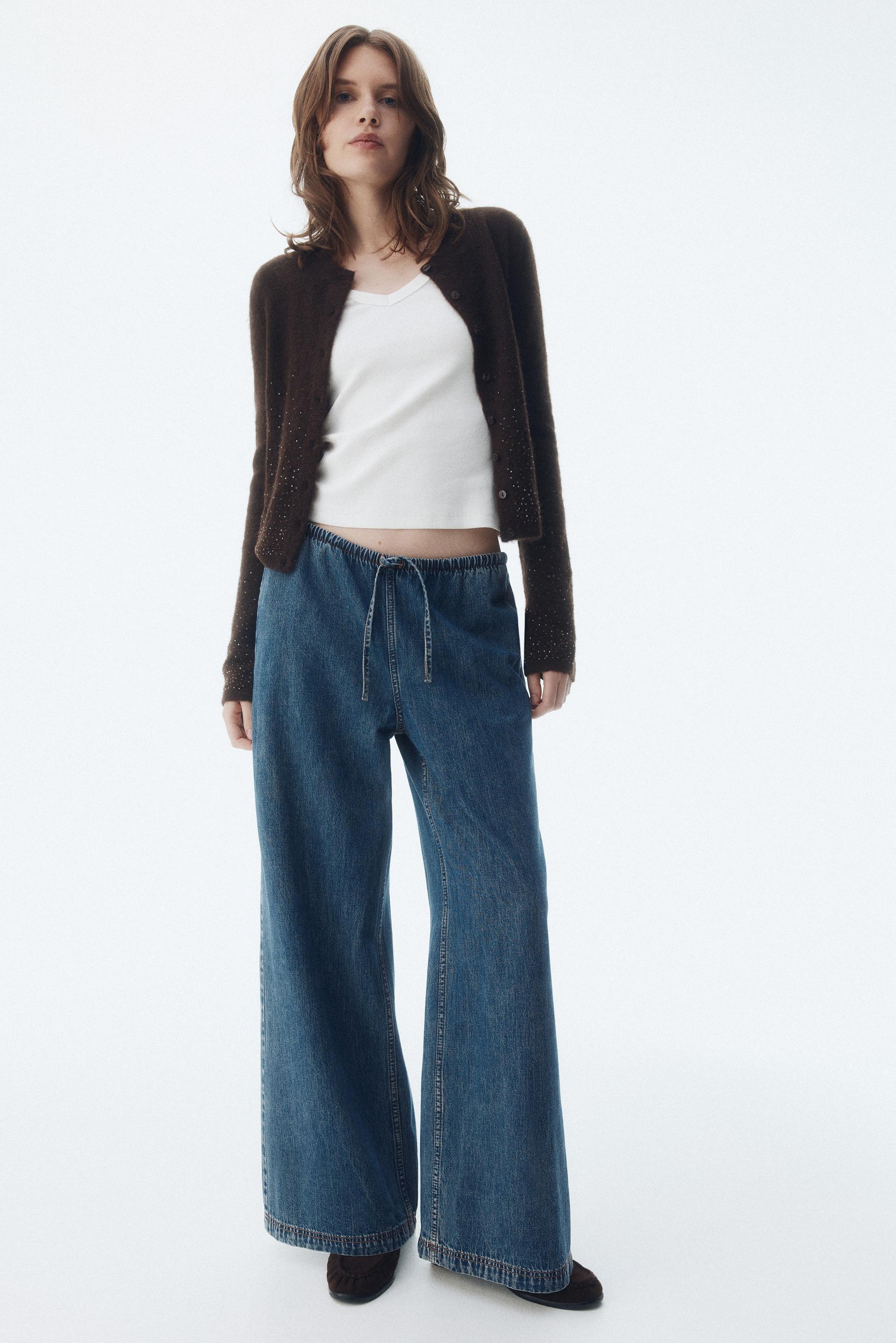 denim drawstring trousers