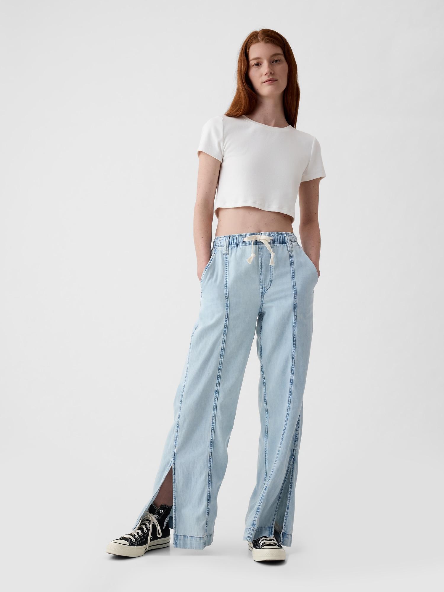 denim easy wide-leg pants