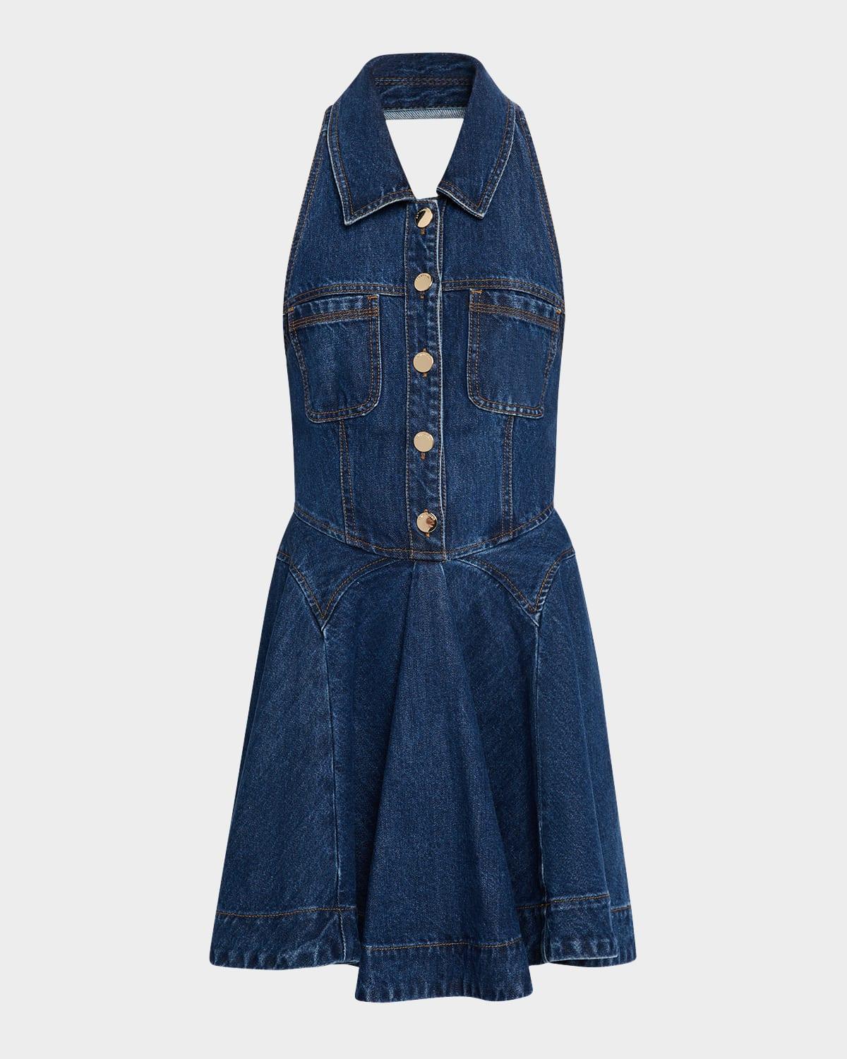 denim flared mini dress