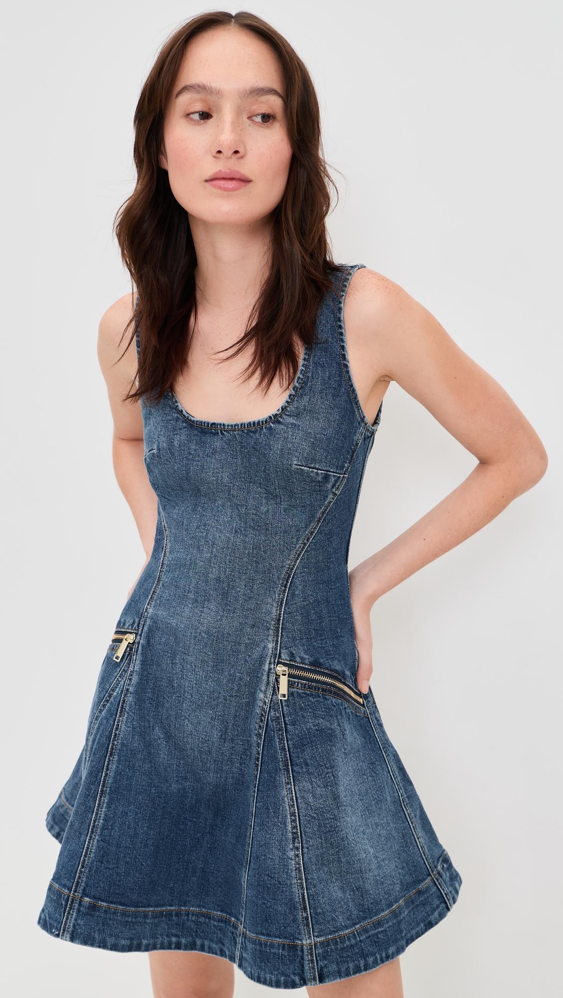 denim flared mini dress