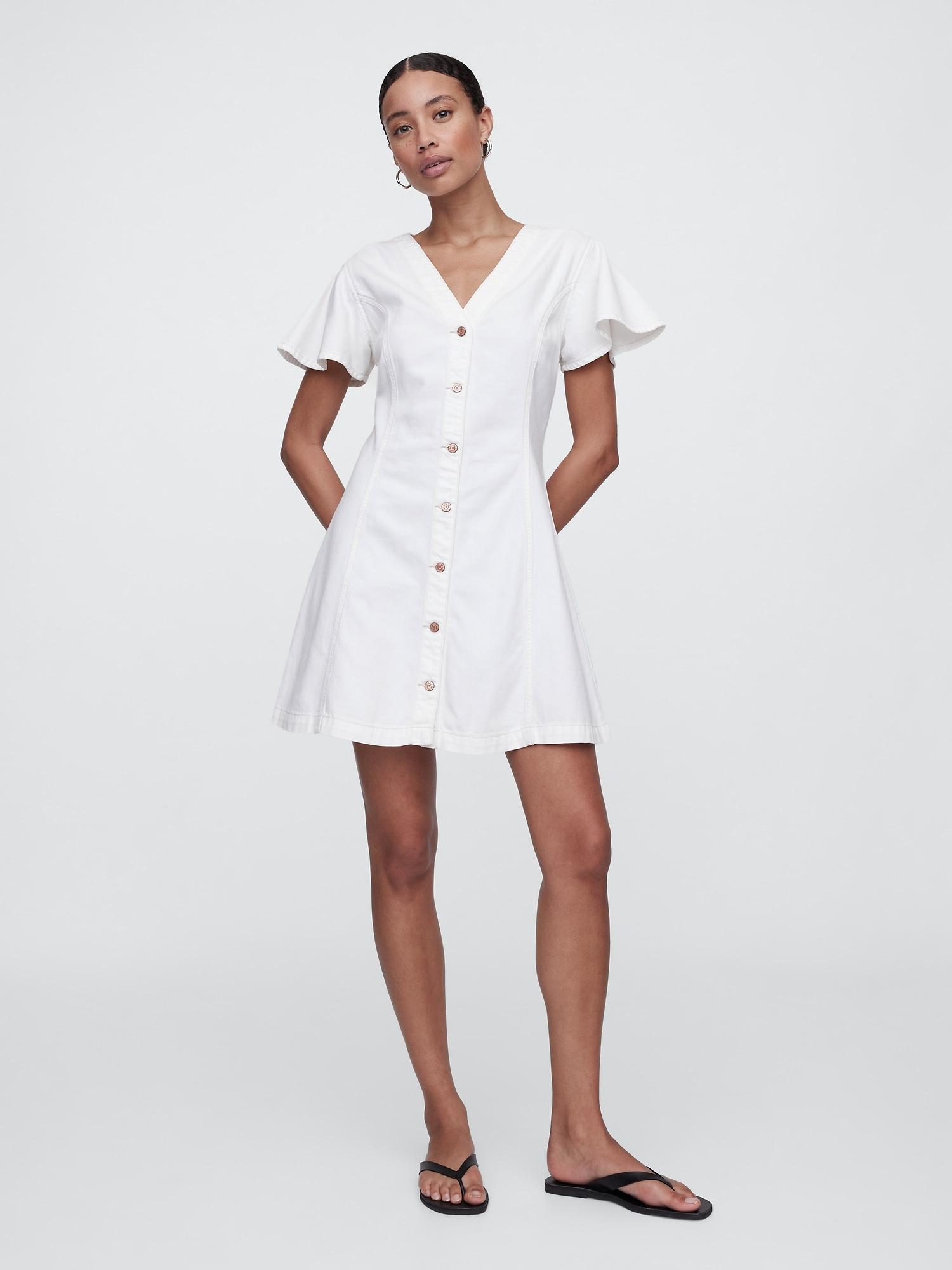 denim flutter sleeve mini dress