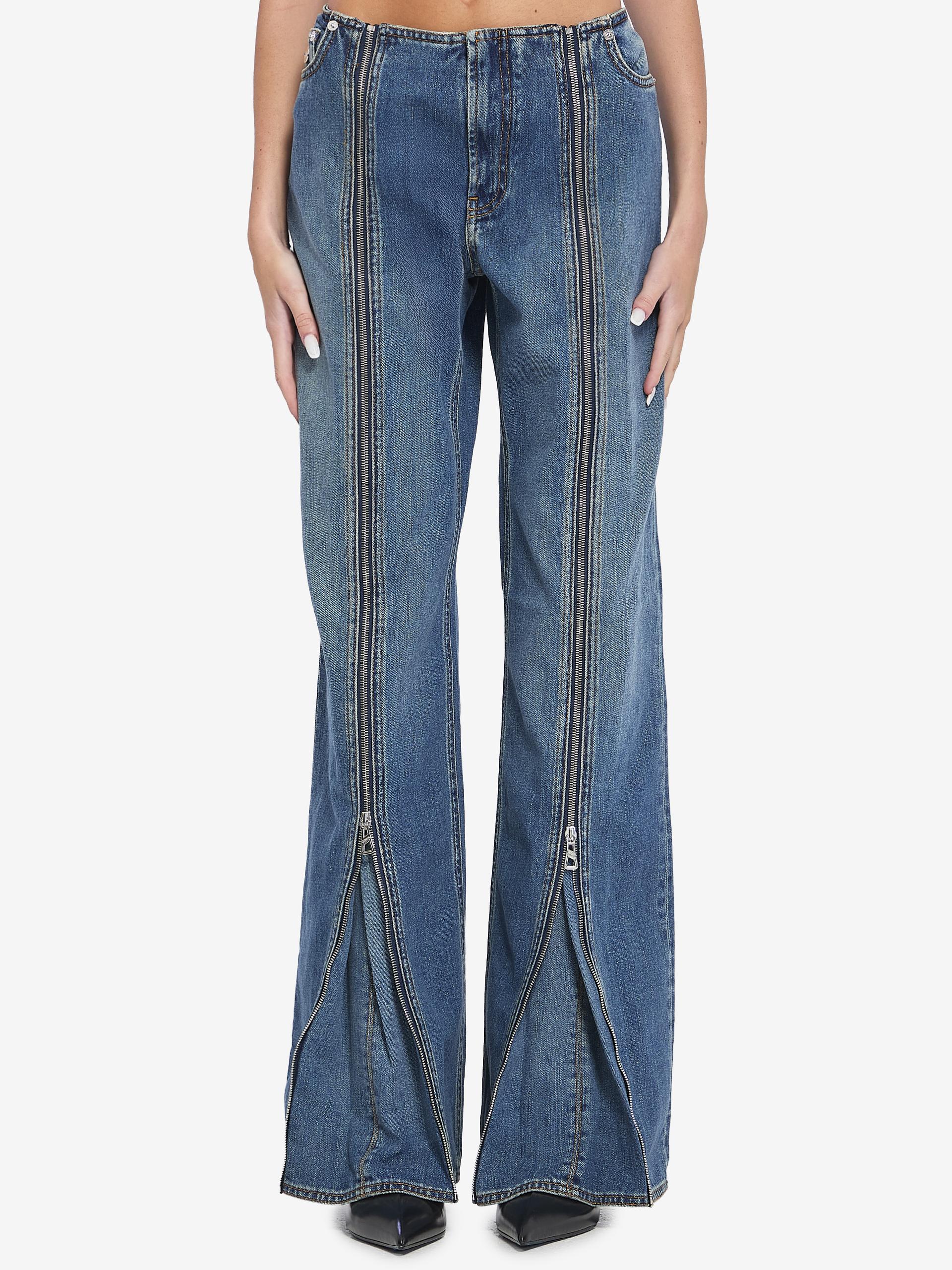 denim front zipped trousers