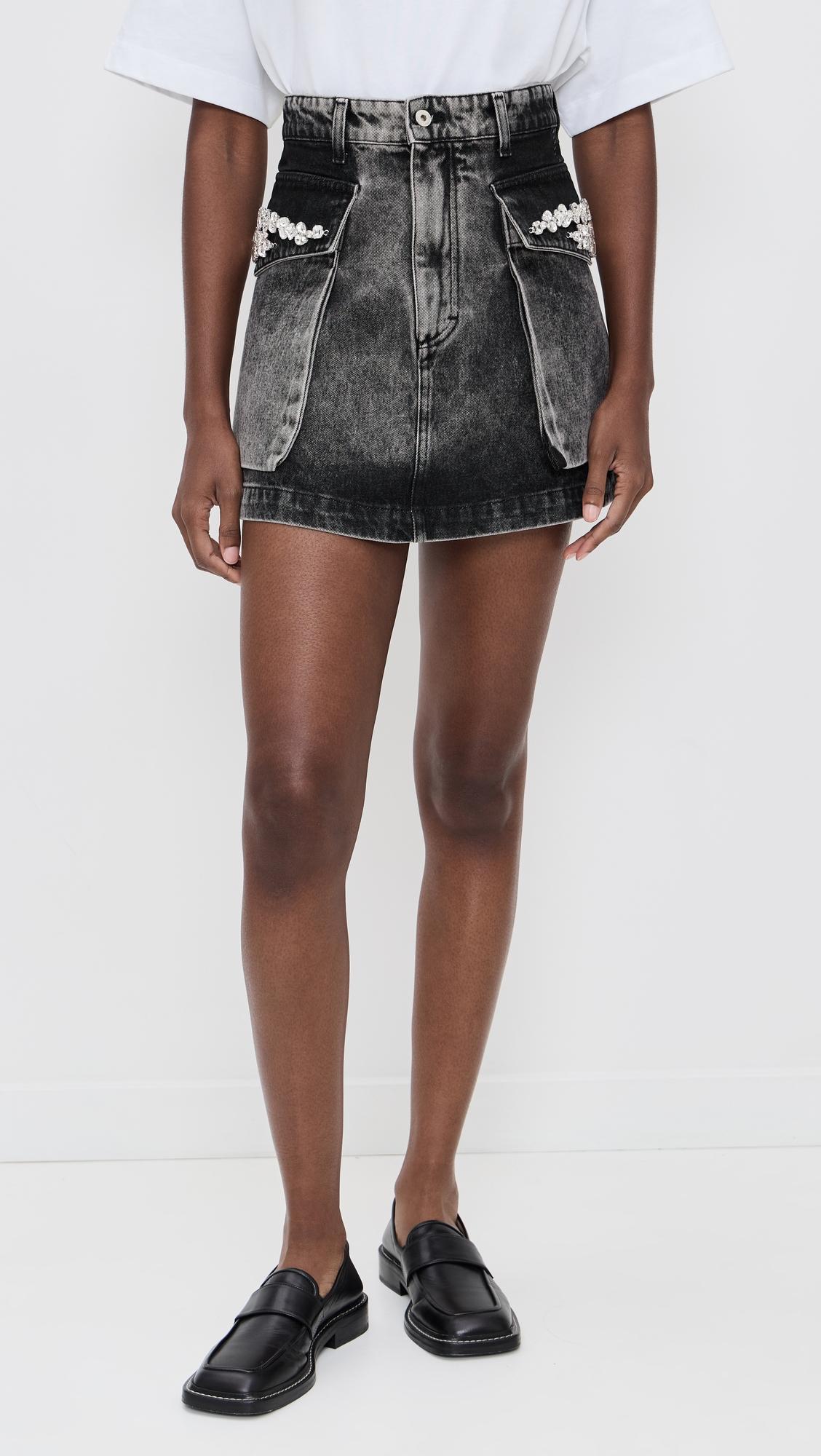 denim grey acid wash embellished mini skirt
